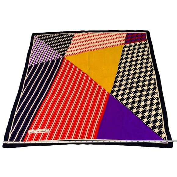 Vintage Christian Dior Silk Scarf Bold Geometric Print Stripes & Houndstooth - Picture 11 of 11